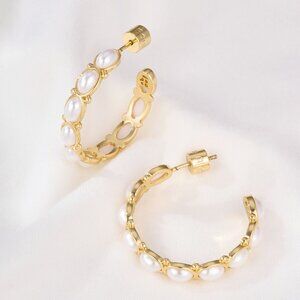 Alicia Bonnie - Abbie Gold Pearl Hoop Earrings